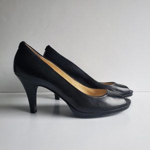 Classic Black Pumps 3" Heels Open Toe Casual Office Siren Career Wear
